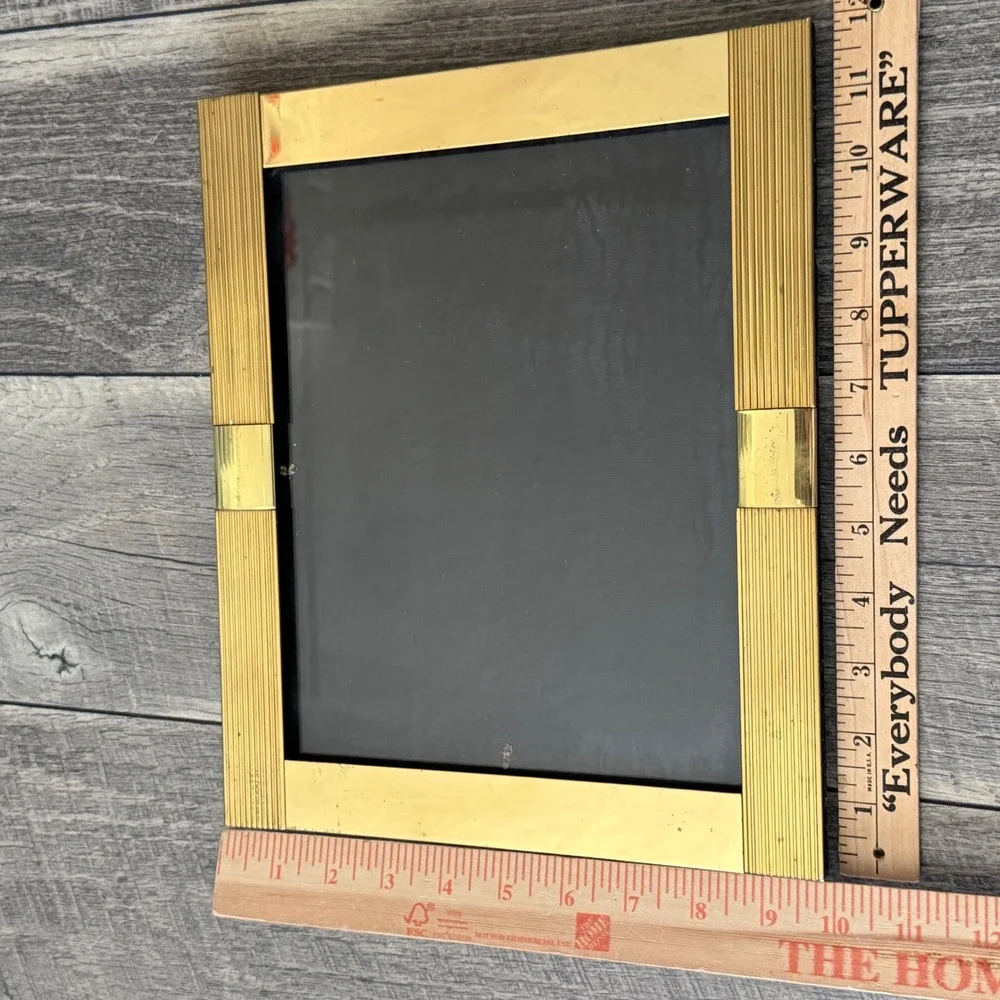 Vintage Brass Picture Frame Gold Ribbed Hollywood Regency 10x12 Tabletop Korea